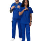 Unisex V-Neck Top Drawstring Pant Scrub Set