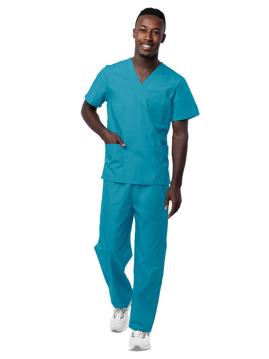 Unisex V-Neck Top Drawstring Pant Scrub Set