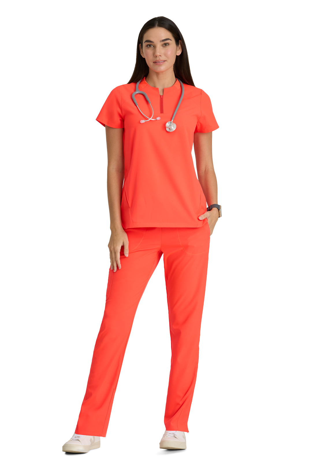 Women's 2 Pocket Banded Zip Collar Flux Scrub Top