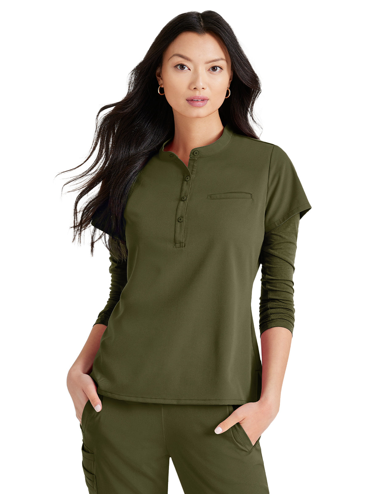 Women's Henley Style Scrub Top