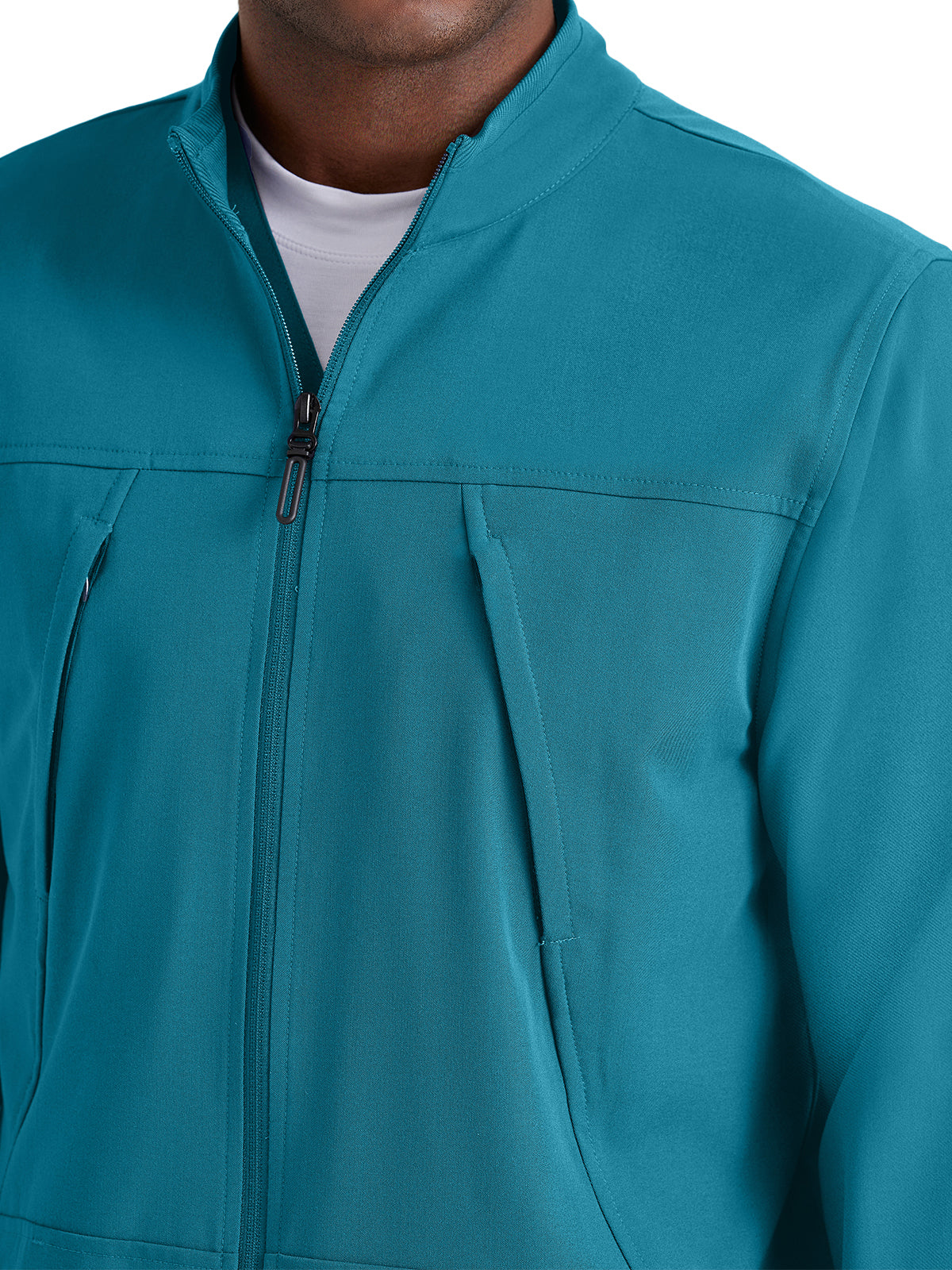 Men's Rib Trimmed Mock Neck Scrub Jacket