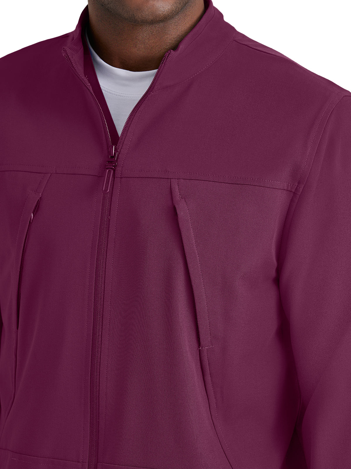 Men's Rib Trimmed Mock Neck Scrub Jacket