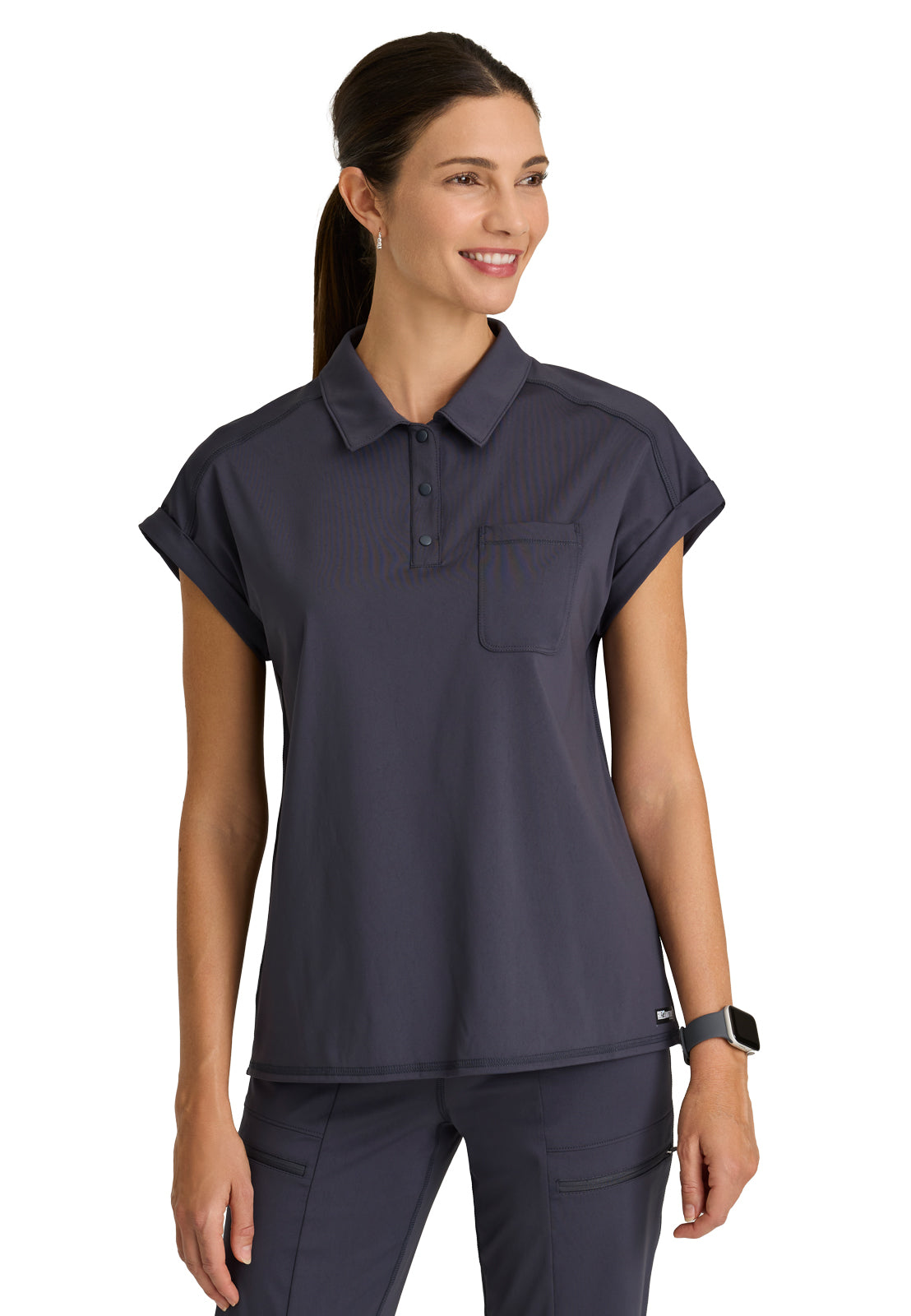 One Pocket Polo Neck Renew Scrub Top