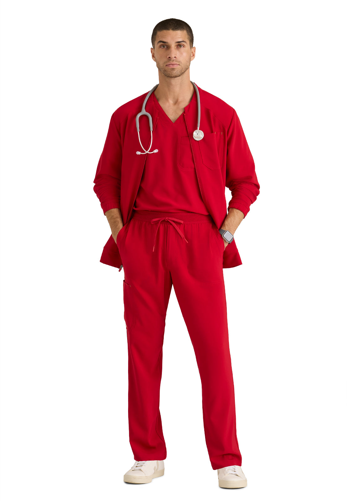 Men's Three-Pocket Banded Collar Cycle Scrub Jacket