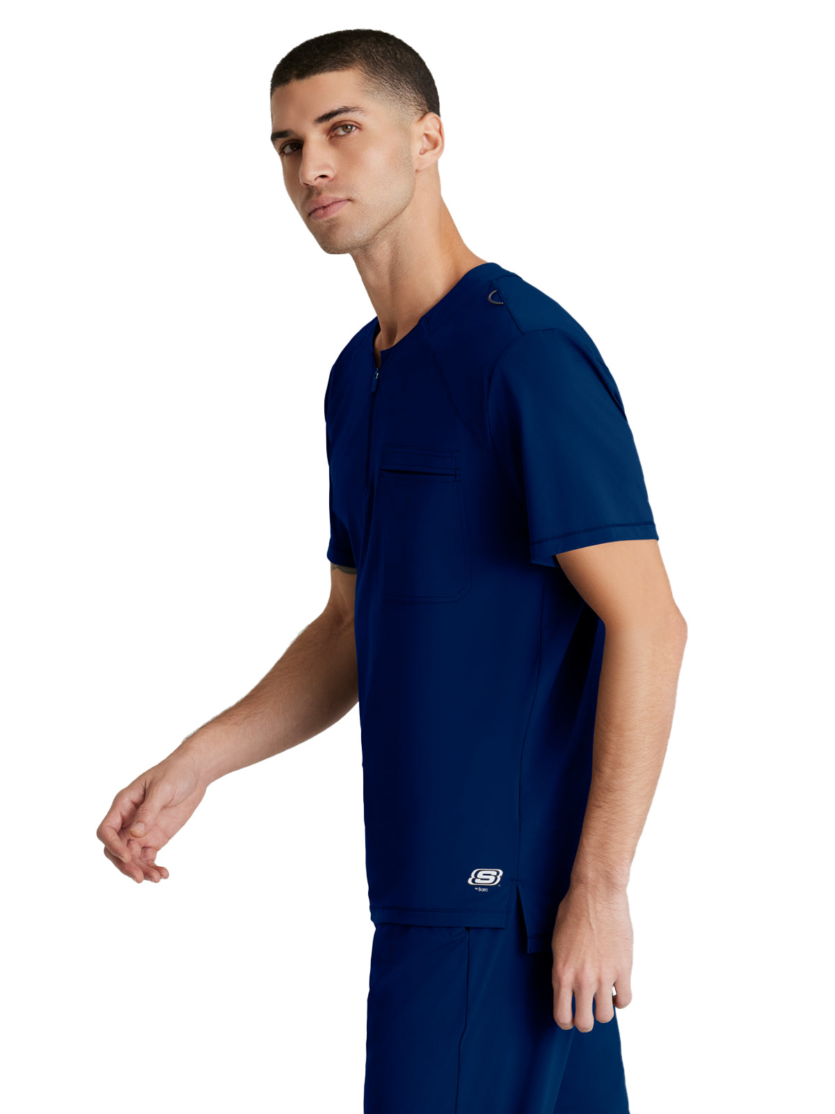 Men's Single Pocket Curved Neck Flex Scrub Top