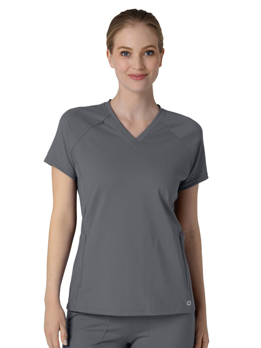 Women's Four-Pocket Flex-n-Reach V-Neck Raglan Scrub Top