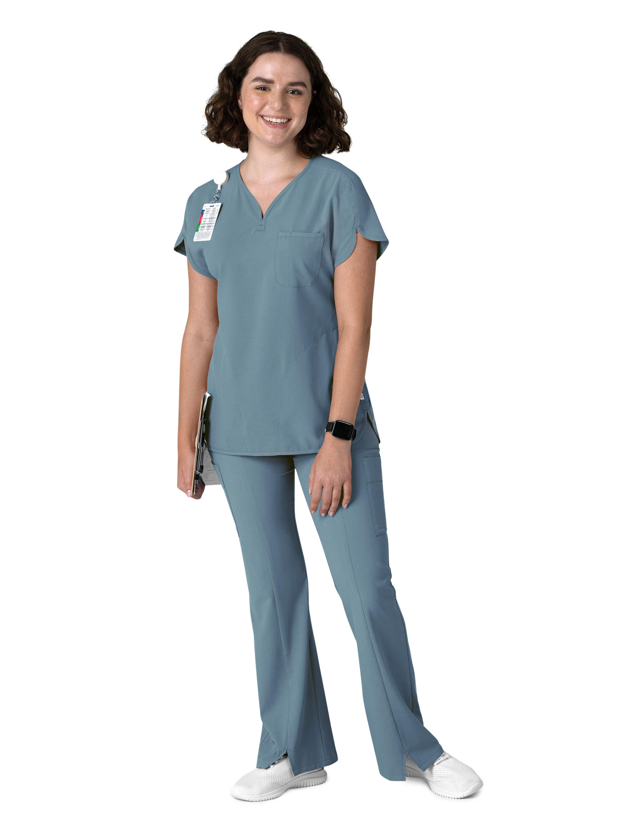 Women's Three-Pocket Y-Neck Dolman Scrub Top