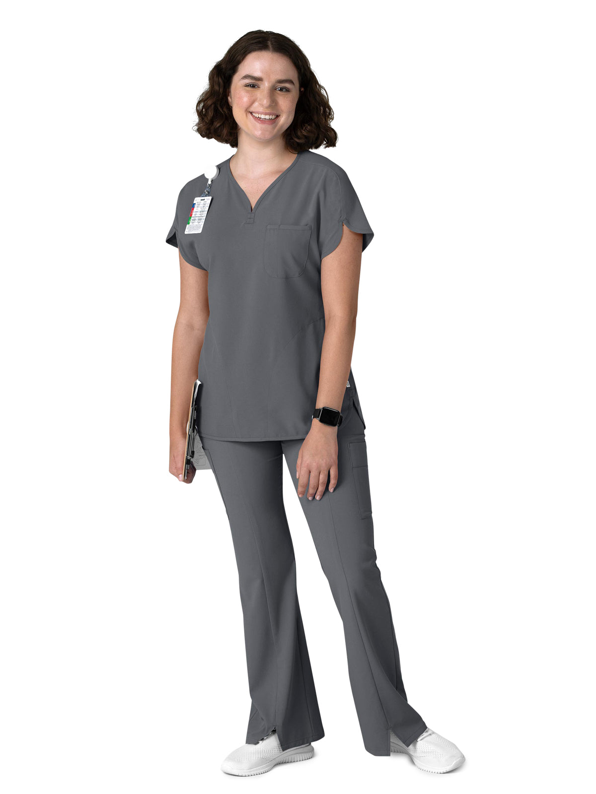 Women's Three-Pocket Y-Neck Dolman Scrub Top