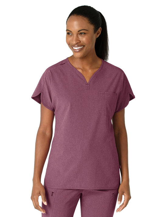 Women's Three-Pocket Y-Neck Dolman Scrub Top