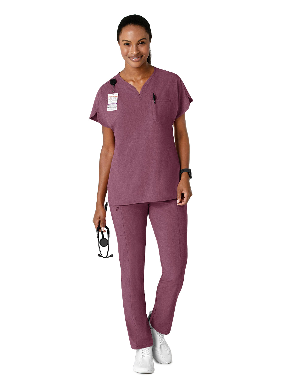 Women's Three-Pocket Y-Neck Dolman Scrub Top