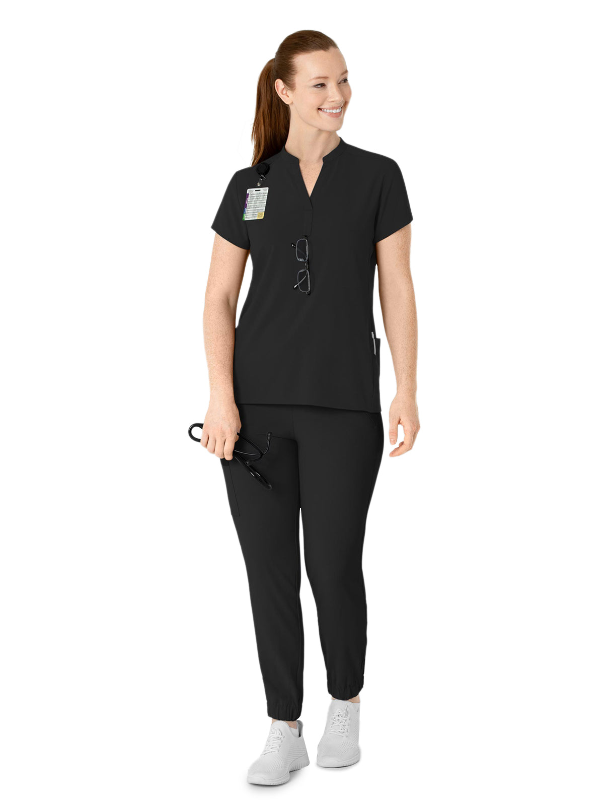 Women's Four-Pocket Mandarin Collar Scrub Top