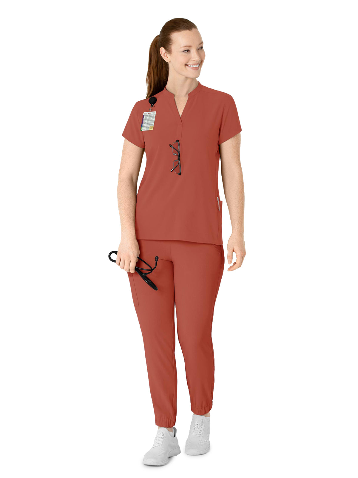 Women's Four-Pocket Mandarin Collar Scrub Top