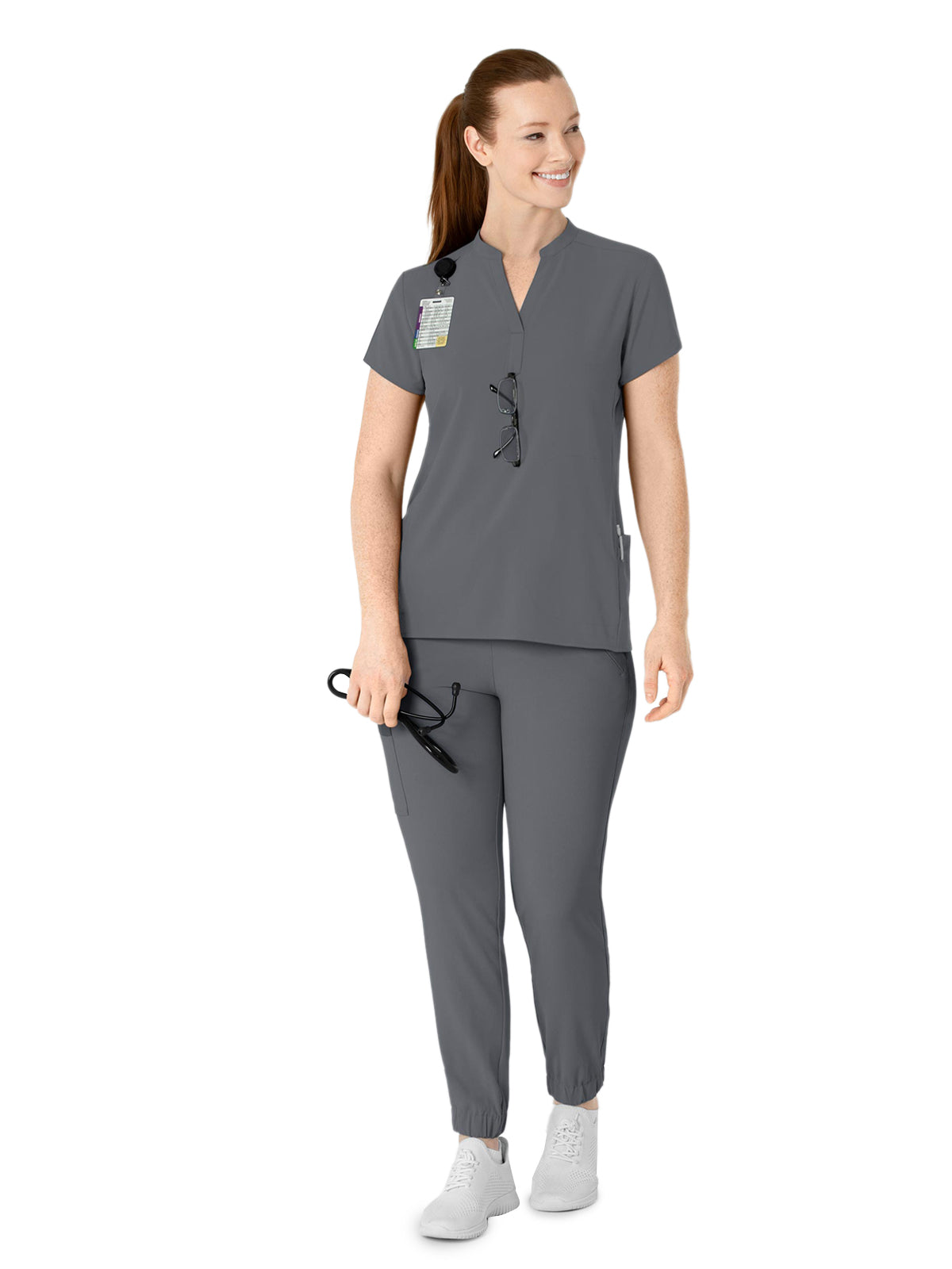 Women's Four-Pocket Mandarin Collar Scrub Top