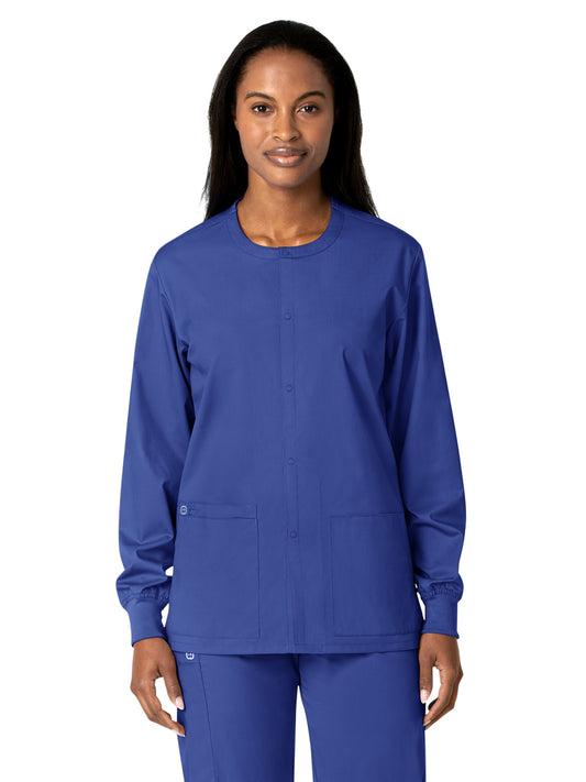 Unisex Five-Pocket Snap Front Scrub Jacket