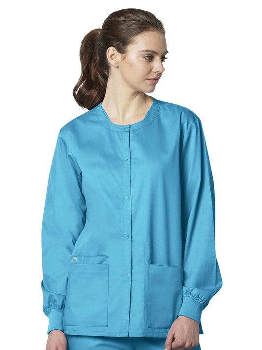 Unisex Five-Pocket Snap Front Scrub Jacket