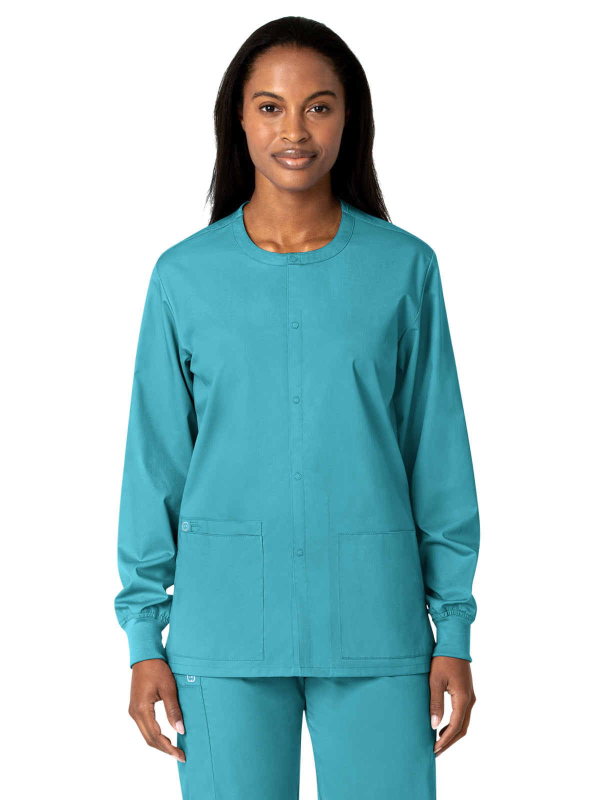 Unisex Five-Pocket Snap Front Scrub Jacket