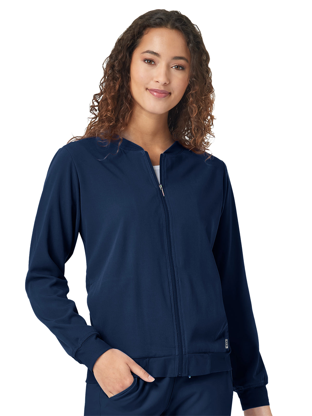 Women's Four-Pocket Soft Rib Knit Crew Neckline Scrub Jacket