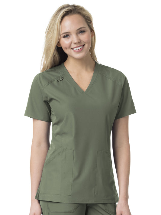 Women's Six-Pocket Modern Fit Twill V-Neck Top