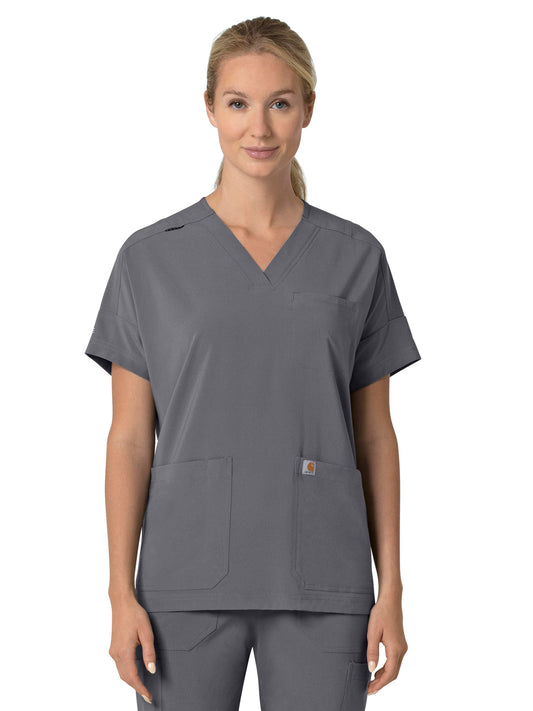 Women's Four-Pocket Oversized V-Neck Scrub Top