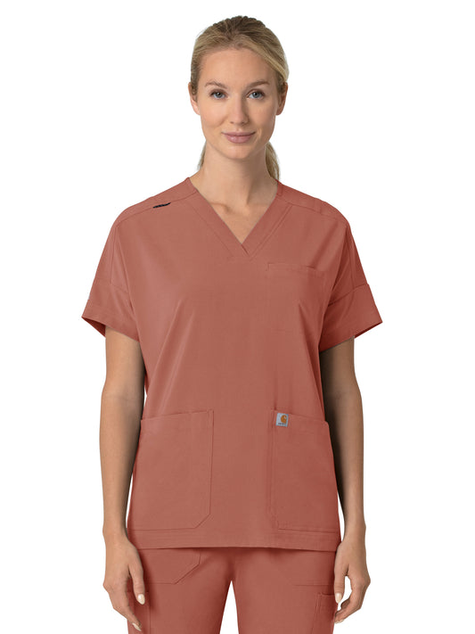 Women's Four-Pocket Oversized V-Neck Scrub Top