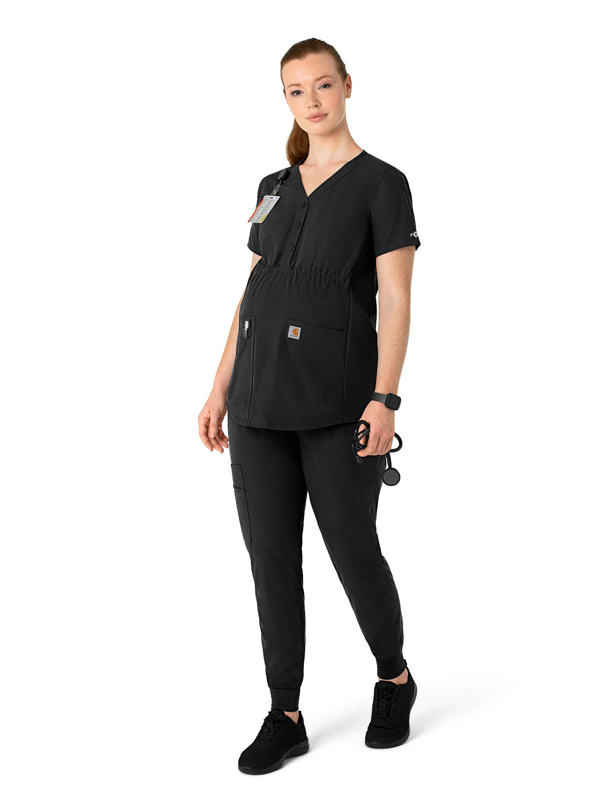 Women's Four-Pocket Henley Maternity Scrub Top