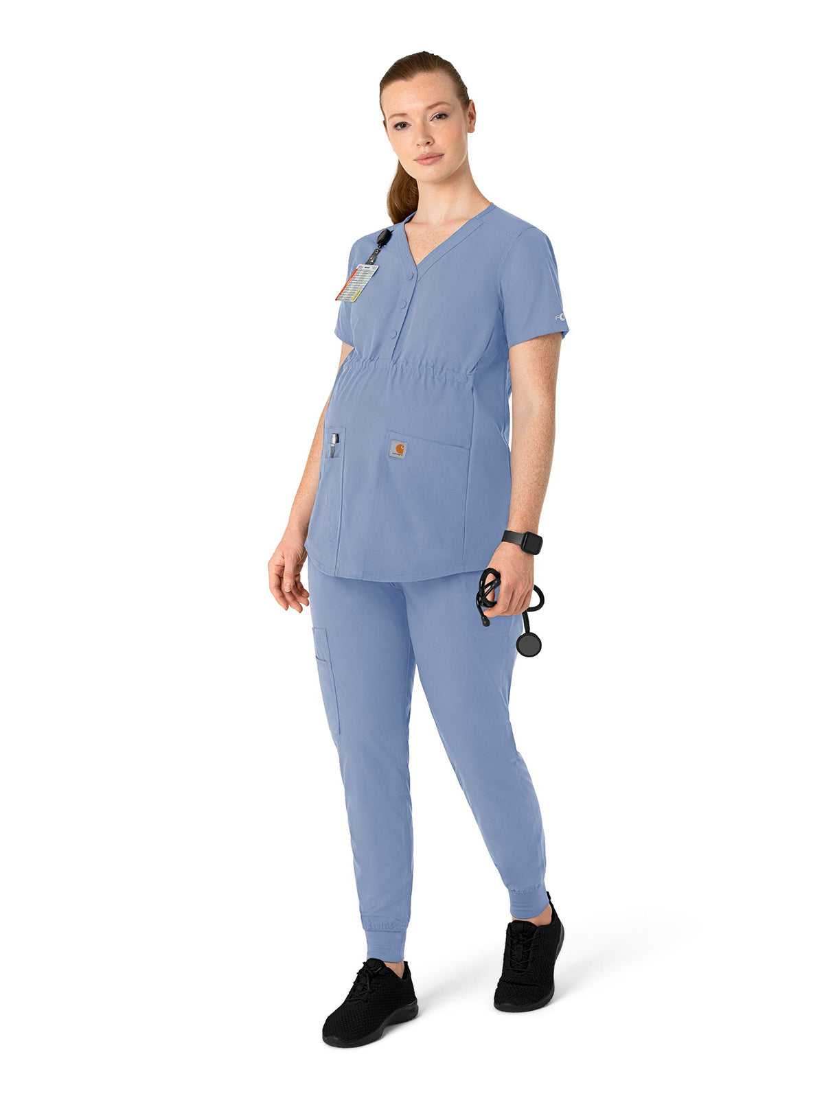 Women's Four-Pocket Henley Maternity Scrub Top