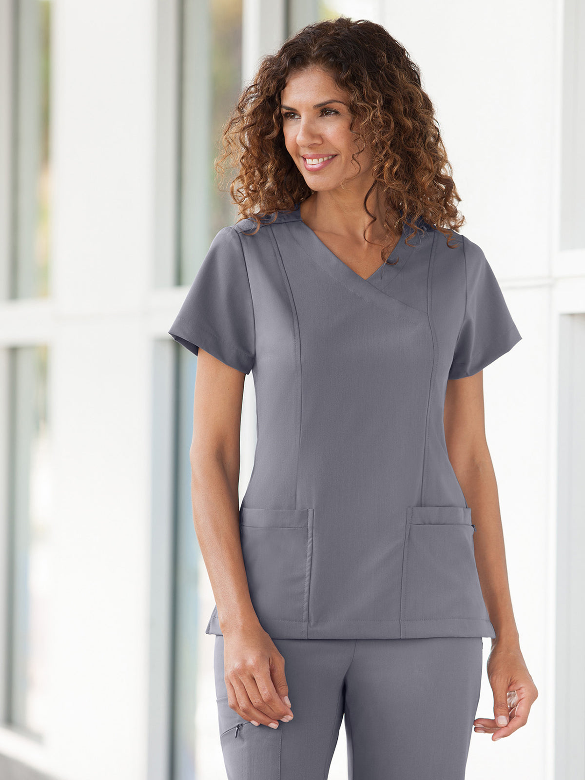 Women's 5-Pocket Mock Wrap Scrub Top