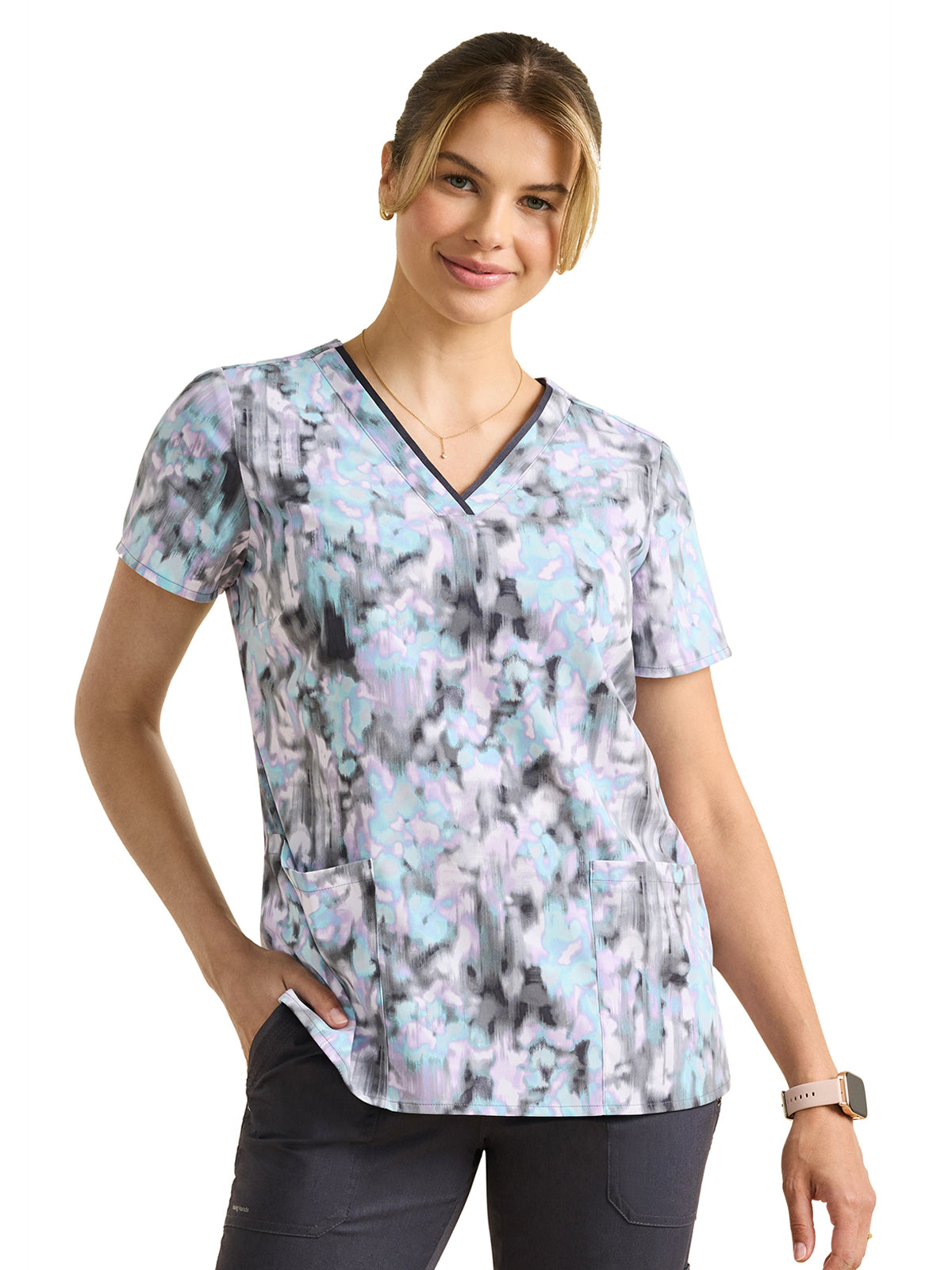 Women's V-Neck Print Scrub Top