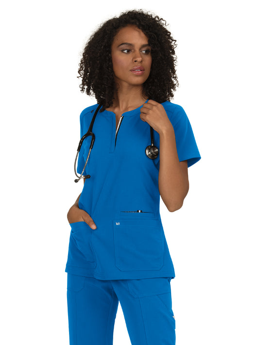 Women's 3-Pocket Zipper-Neck Back in Action Scrub Top