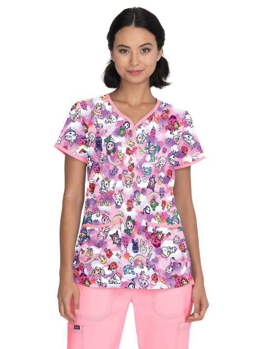 Women's 2-Pocket Henley Neckline Print Eve Scrub Top