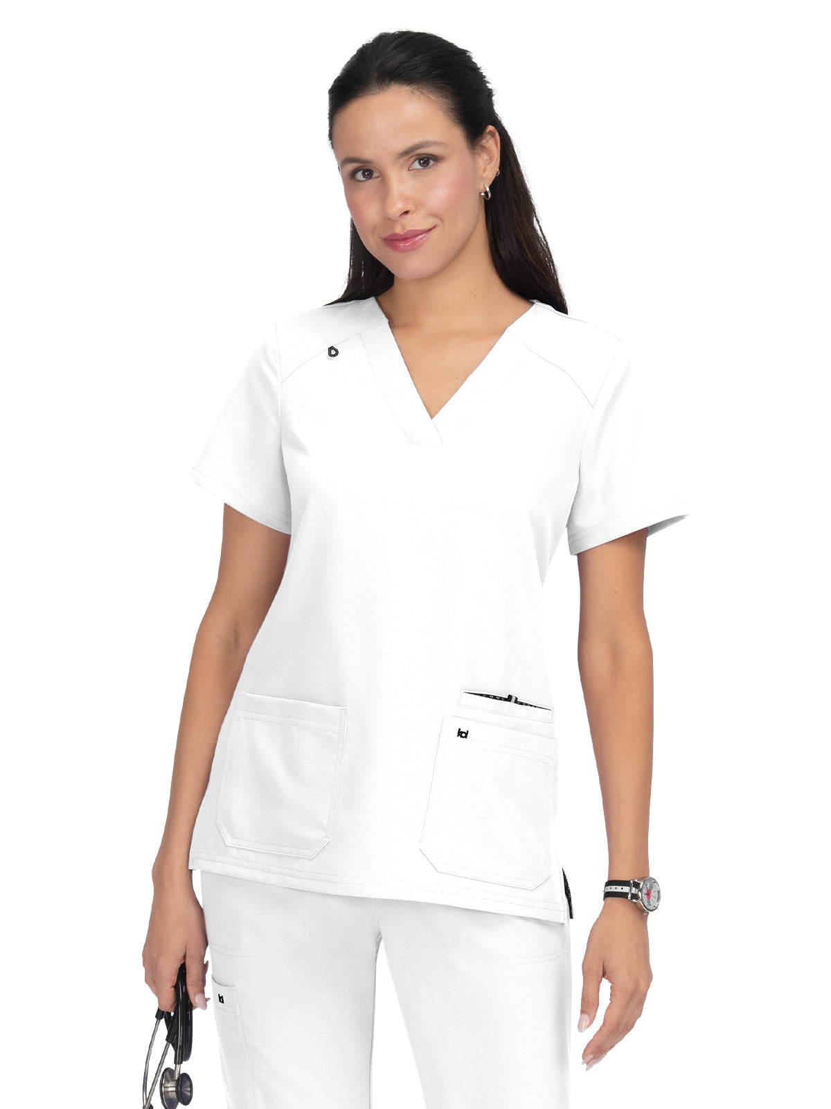 Women's 3-Pocket Wide V-Neck Stretch Hustle and Heart Scrub Top