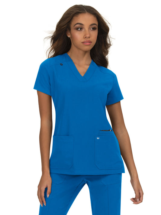 Women's 3-Pocket Wide V-Neck Stretch Hustle and Heart Scrub Top