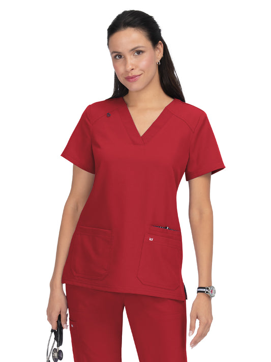 Women's 3-Pocket Wide V-Neck Stretch Hustle and Heart Scrub Top