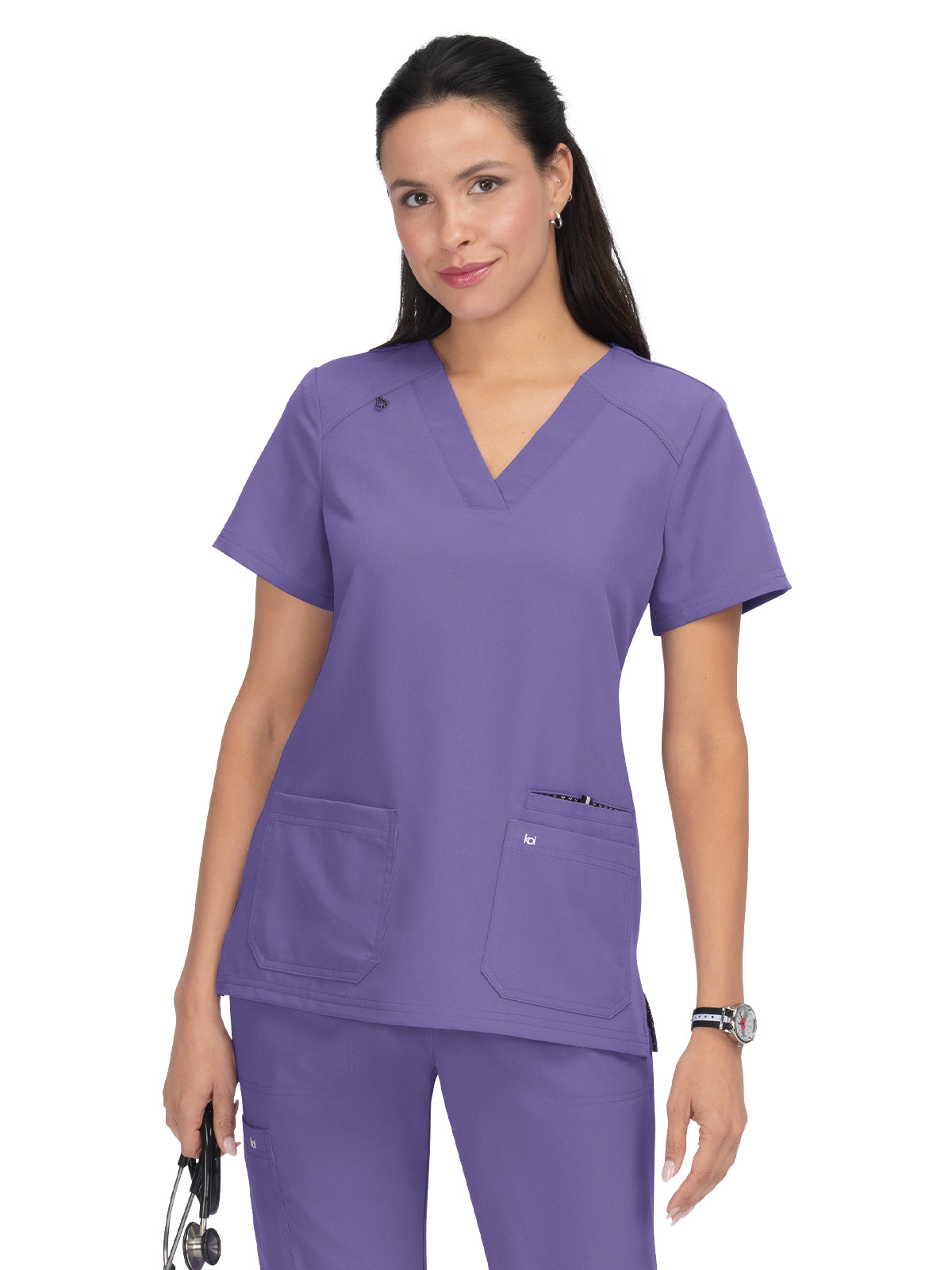 Women's 3-Pocket Wide V-Neck Stretch Hustle and Heart Scrub Top