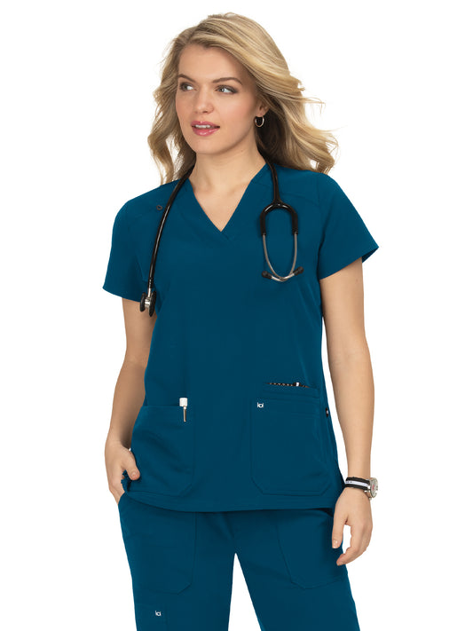 Women's 3-Pocket Wide V-Neck Stretch Hustle and Heart Scrub Top