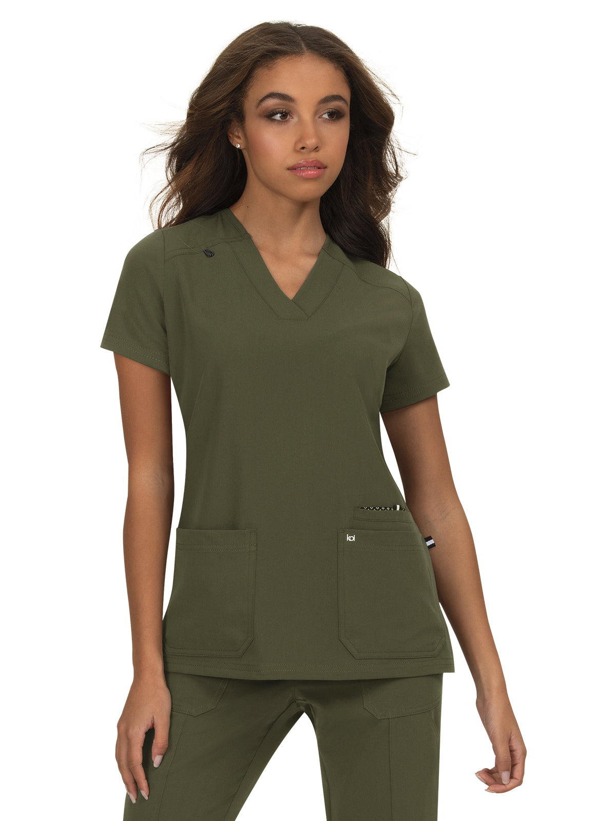 Women's 3-Pocket Wide V-Neck Stretch Hustle and Heart Scrub Top