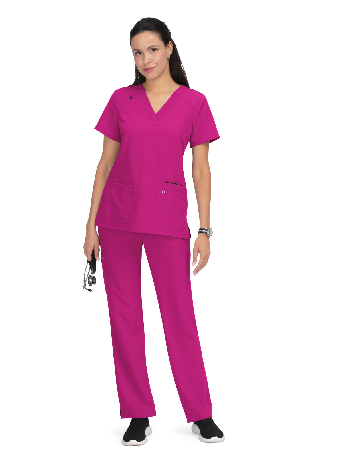 Women's 3-Pocket Wide V-Neck Stretch Hustle and Heart Scrub Top