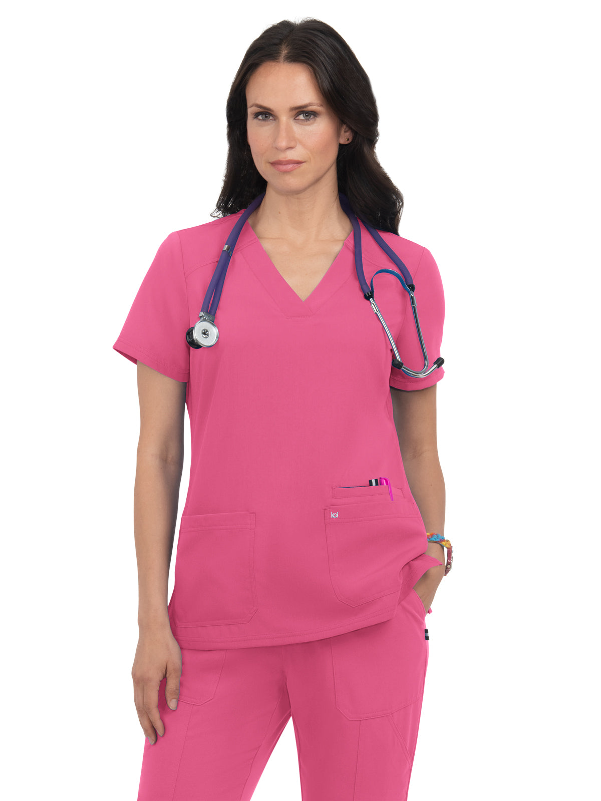 Women's 3-Pocket Wide V-Neck Stretch Hustle and Heart Scrub Top