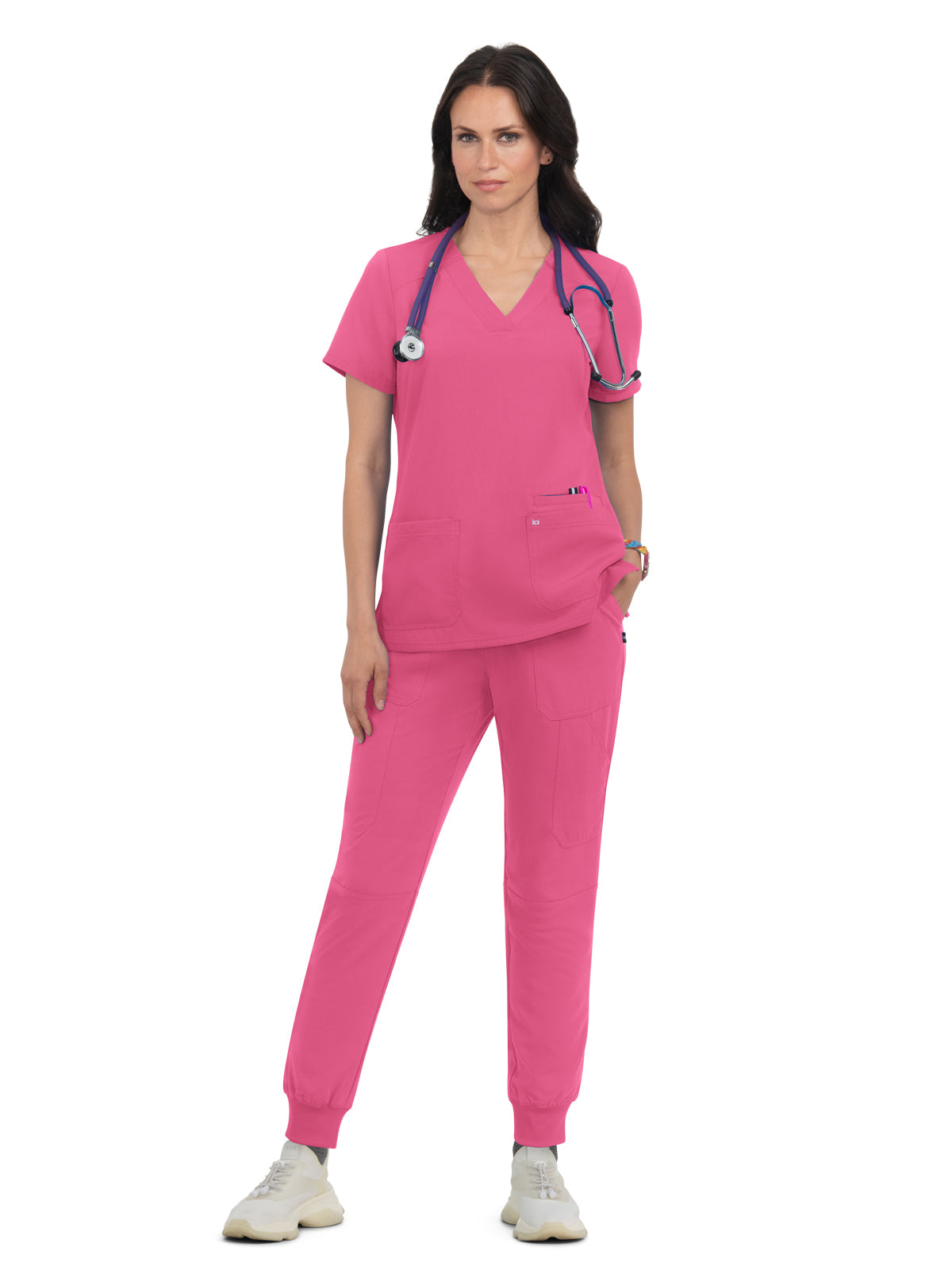 Women's 3-Pocket Wide V-Neck Stretch Hustle and Heart Scrub Top