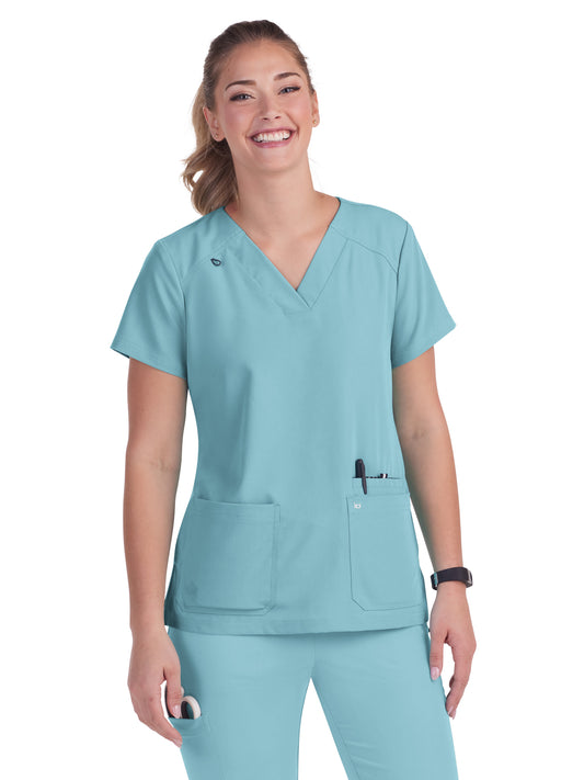 Women's 3-Pocket Wide V-Neck Stretch Hustle and Heart Scrub Top