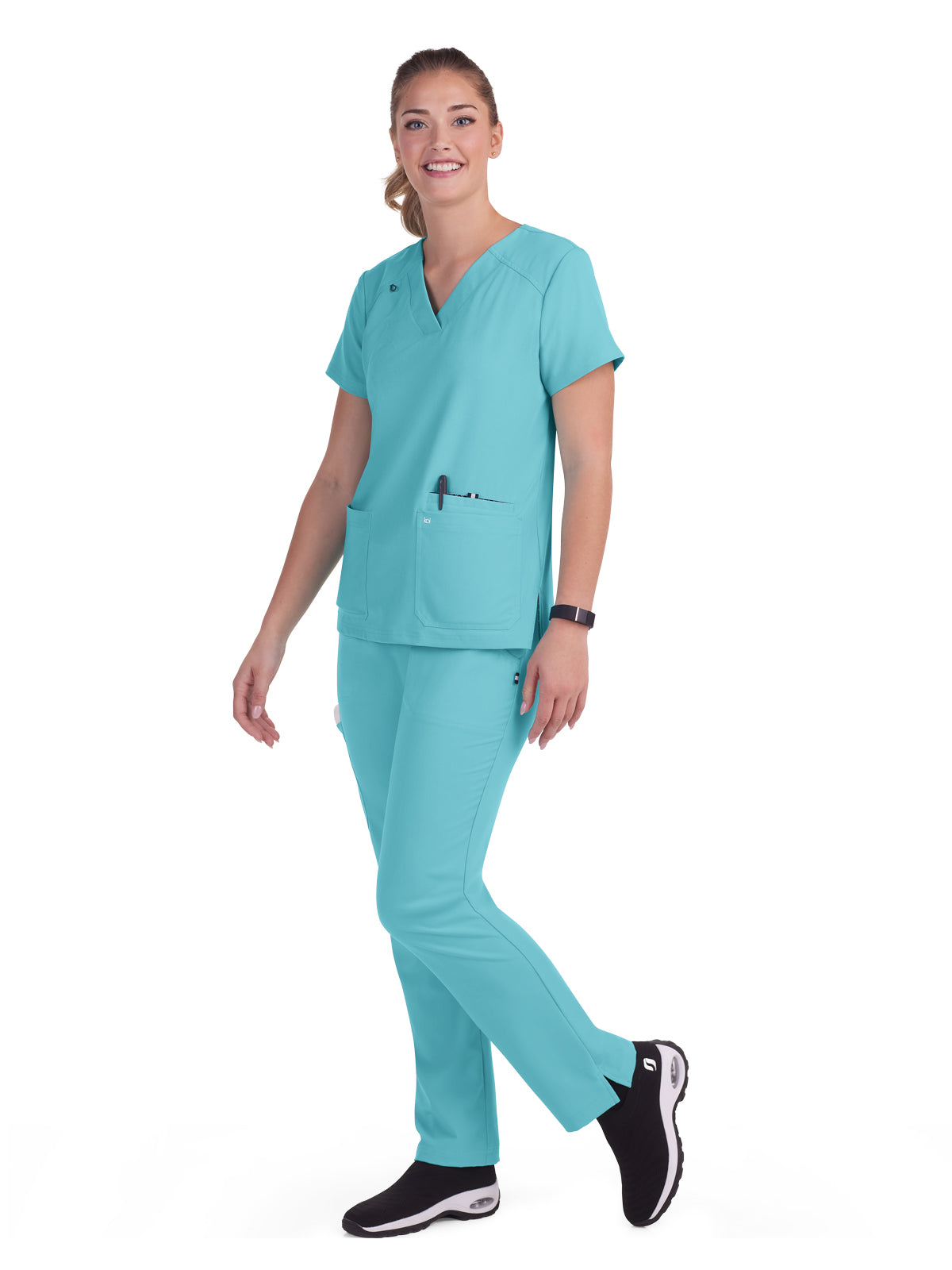 Women's 3-Pocket Wide V-Neck Stretch Hustle and Heart Scrub Top