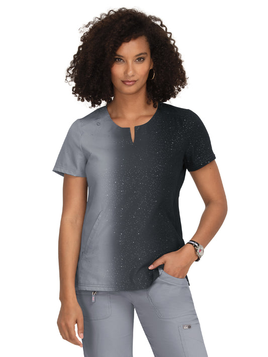 Women's 2-Pocket Ombre Split-Neck Balance Scrub Top