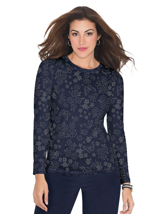 Women's Long-Sleeve Floral Burnout Presley Underscrub Tee