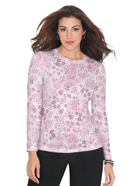 Women's Long-Sleeve Floral Burnout Presley Underscrub Tee