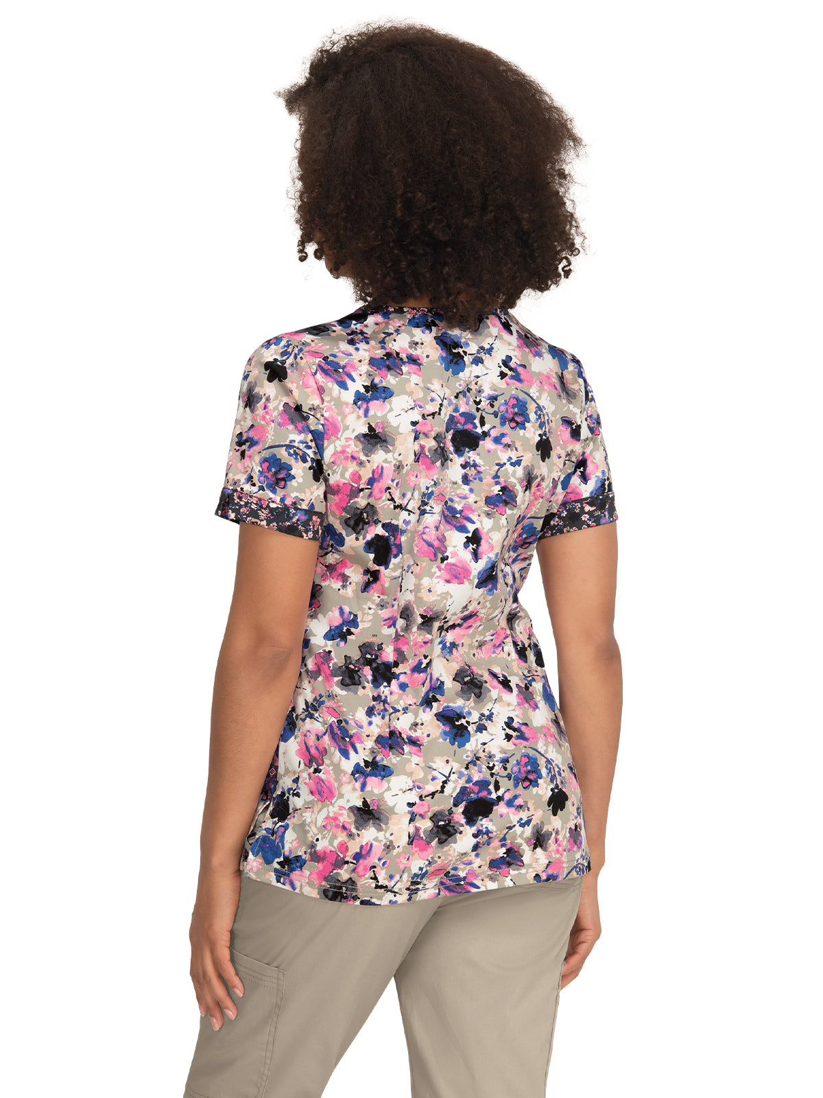 Women's 3-Pocket Split-Neck Print Elena Scrub Top