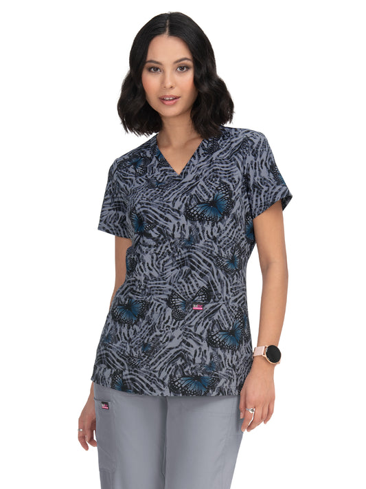 Women's 2-Pocket V-Neck Print Align Scrub Top