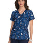 Women's 3-Pocket Double V-Neck Print Scrub Top