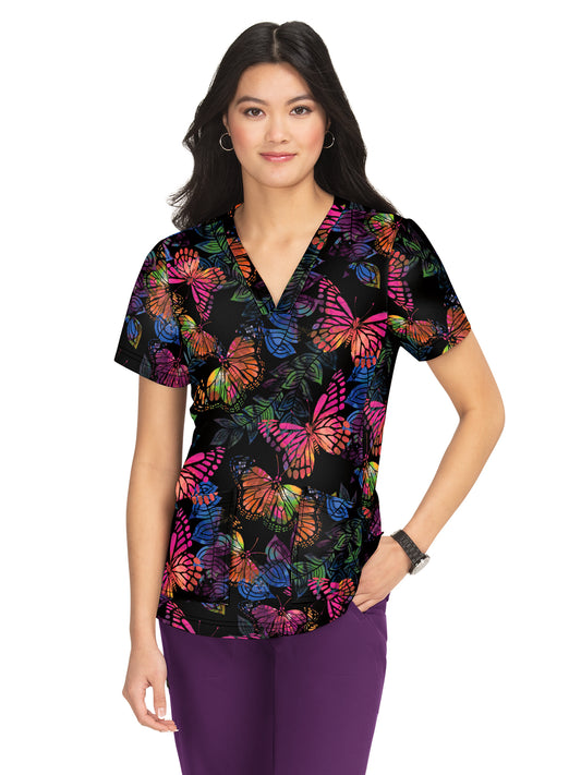 Women's 4-Pocket Stretch Eco-Friendly Print Aria Scrub Top