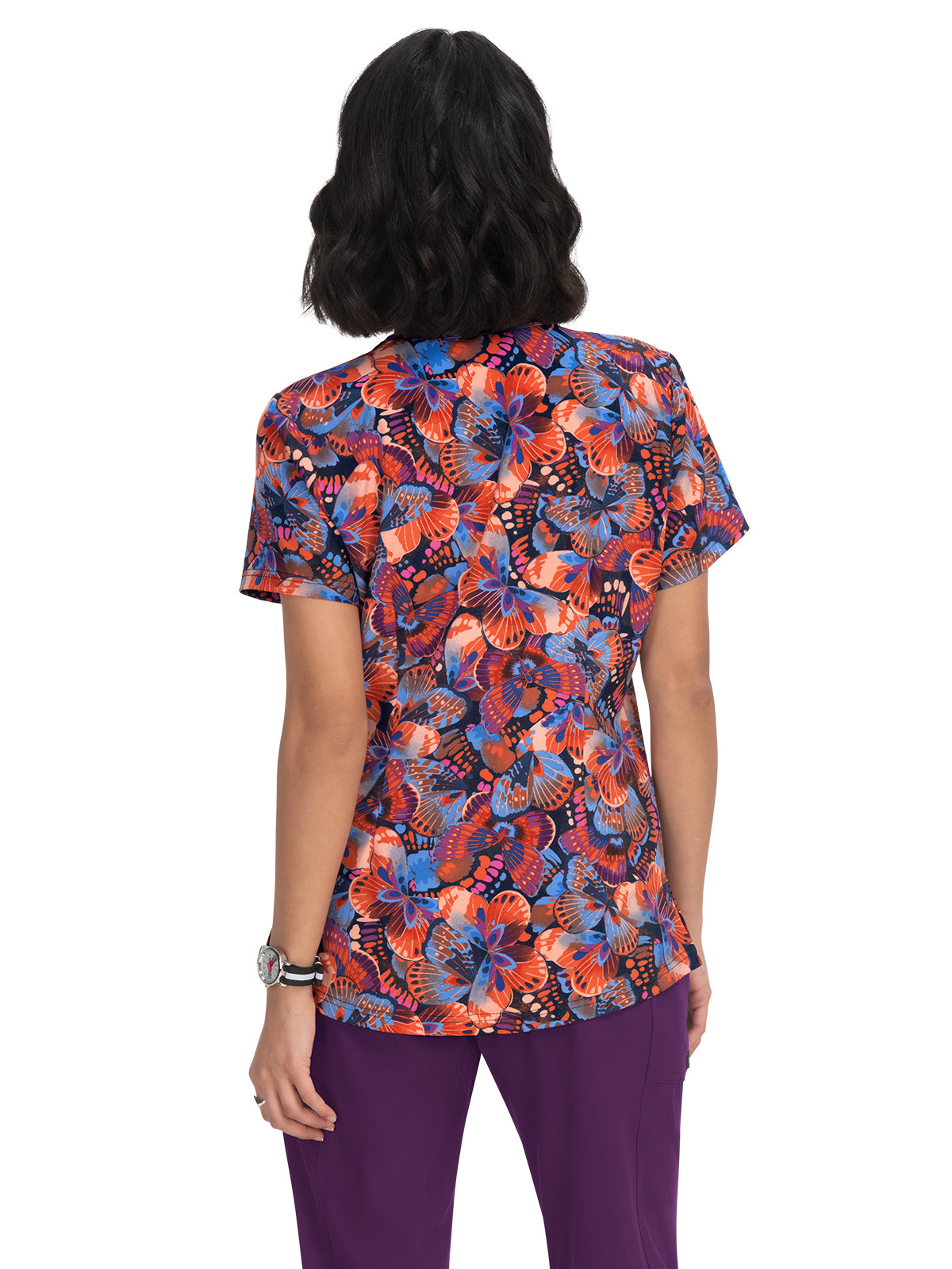 Women's 2-Pocket Contrast V-Neck Print Isla Scrub Top