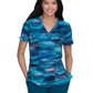 Women's 2-Pocket Contrast V-Neck Print Isla Scrub Top